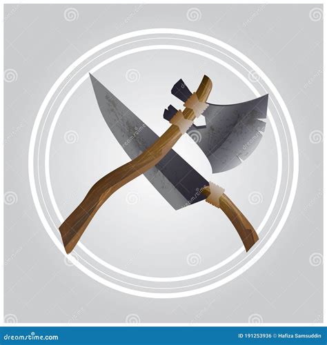 Crossed Sword And Axe Vector Illustration Decorative Design Stock