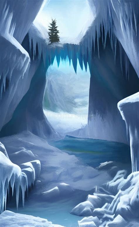 Ice Cave Entrance Fantasy Landscape Stock Illustration Illustration