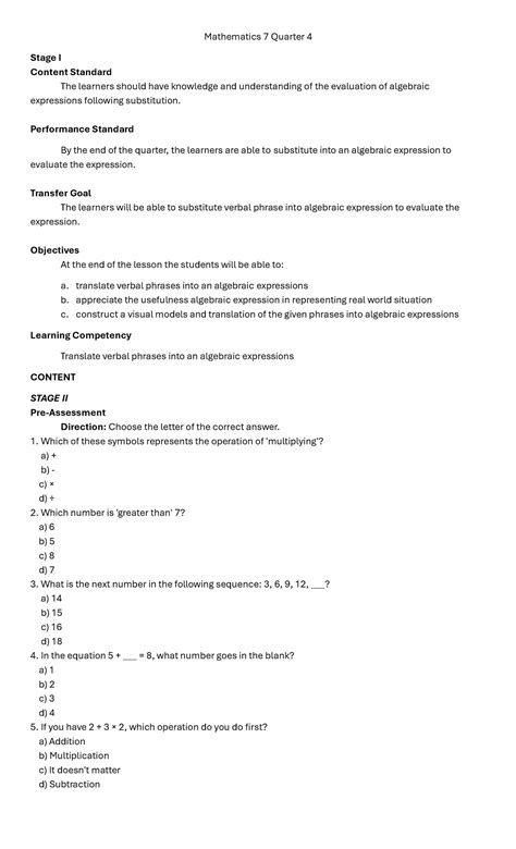 Translating Verbal Phrases Into Math Symbols 10