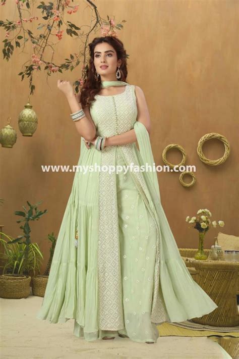 Pista Color Party Wear Plazo Suit With Dupatta My Shoppy Ladies Wear