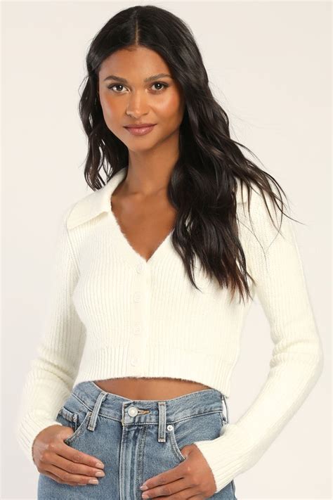 Cute Ivory Sweater Top Cropped Cardigan Button Up Sweater Lulus