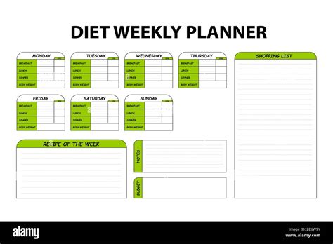 Agenda Semanal De Dieta De Colores Lindos Aislados Sobre Fondo Blanco Plan De Menú De Alimentos