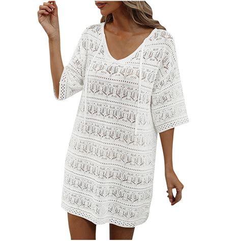 Arnsht Women S Summer Solid Color Hollow Out Vacation Beach Dress Crochet Coverup Summer Bikini