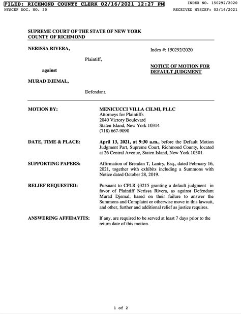 Notice Of Motion For Default Judgment