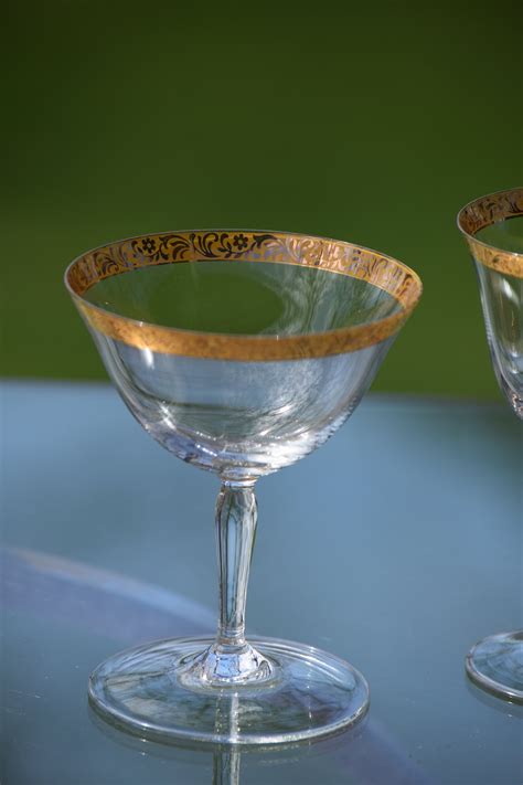 Vintage Gold Rim CRYSTAL Cocktail & Wine Glasses Set of 4 Mis-Matched Gold Rim glasses ...