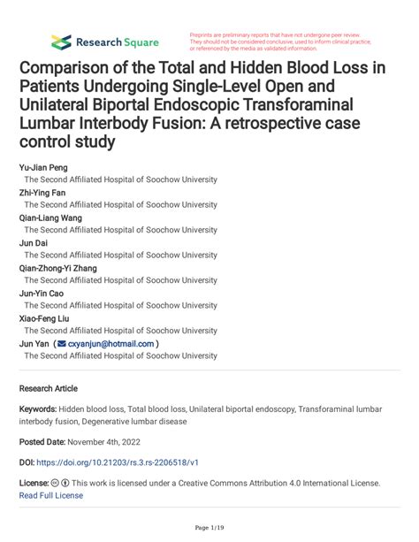 PDF Comparison Of The Total And Hidden Blood Loss In Patients