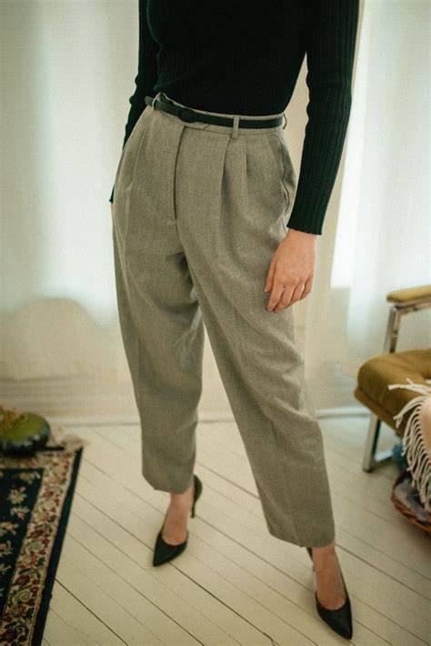 Vintage 1990 S Pleated High Waisted Light Gray Wool Etsy Trousers Women Beautiful Pants