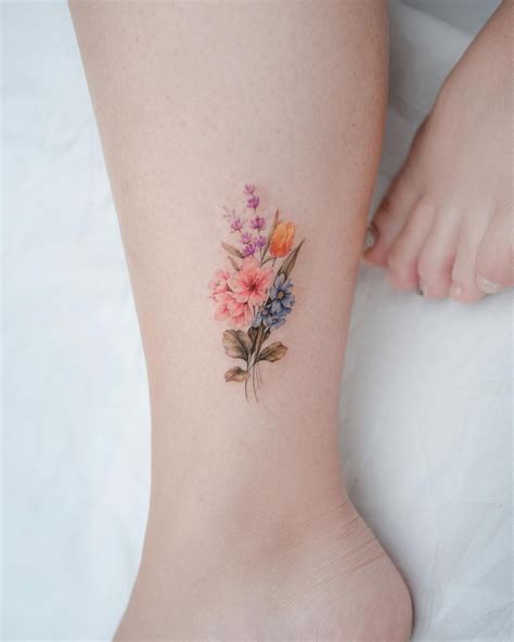 Dainty Flower Tattoos Flower Bouquet Tattoo Birth Flower Tattoos