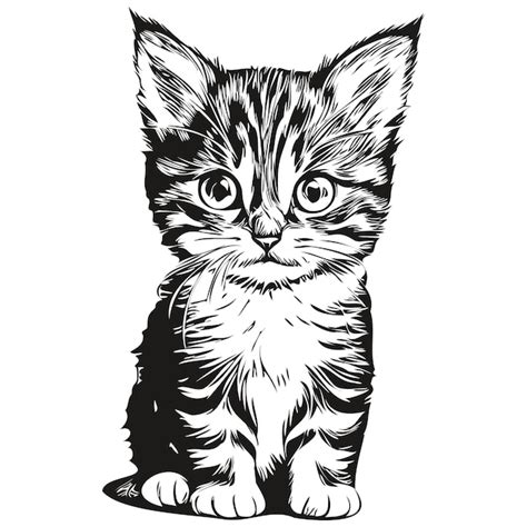 Dibujo de pintura lineal en blanco y negro Gatito de ilustración de