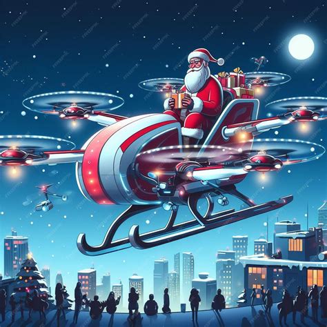 Premium Photo | Santa Claus riding a hightech sleigh powered by drones ...