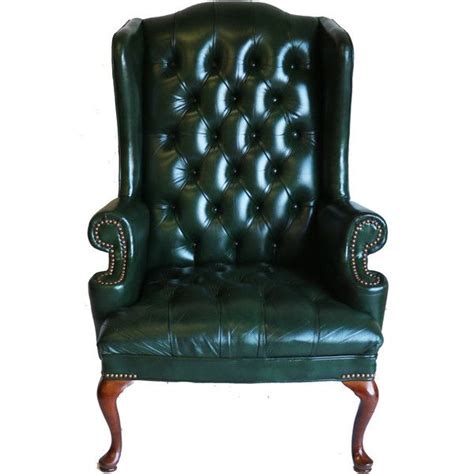 Green Leather Tufted Wing Back Chair