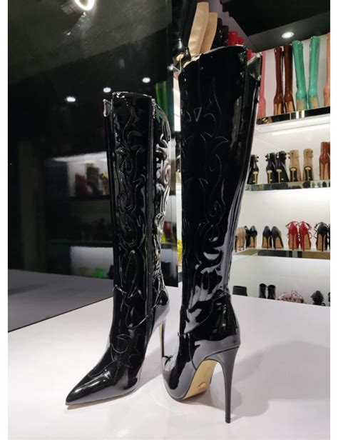 Giaro Eldora cowboy knee boots in black shiny - Giaro High Heels ...