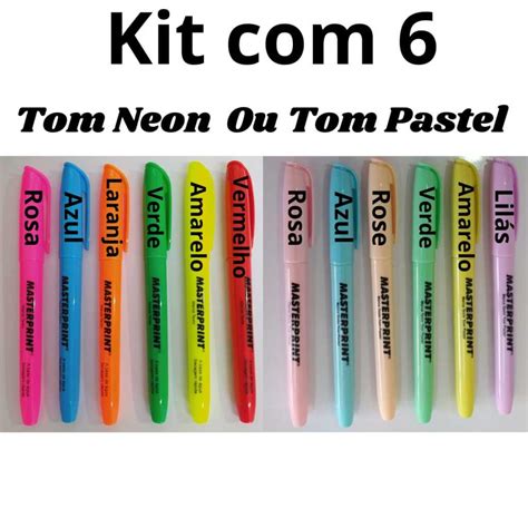 Kit Marca Textotom Neon Ou Pastel Canetas Masterprint Shopee Brasil