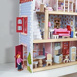 KidKraft 65054 Puppenhaus Chelsea aus Holz mit Möbeln und Zubehör