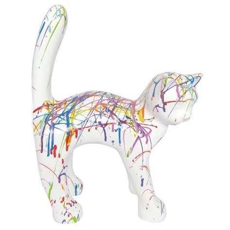 Statue Chat En R Sine Queue Droite Multicolore Fond Blanc Cm H