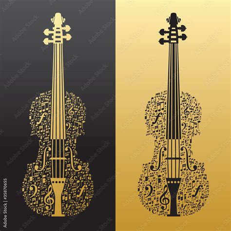 Abstract violin and musical symbols gold&black Stock Vector | Adobe Stock