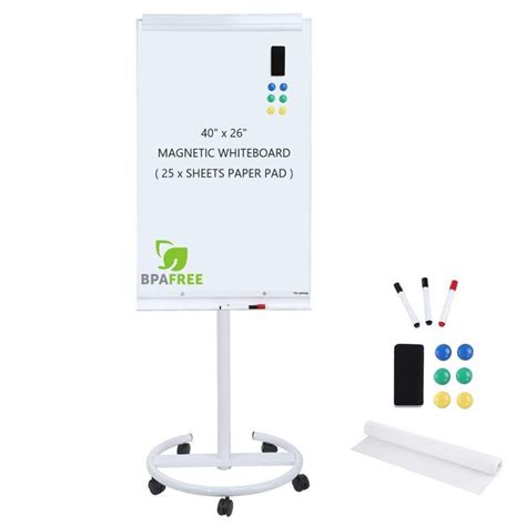 Magnetic Mobile Standing Whiteboard - 40 x 26 Inches Dry Erase White ...