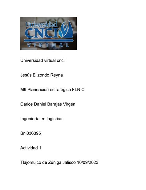 M9 Planeación estratégica FLN C Actividad 1 Universidad virtual cnci