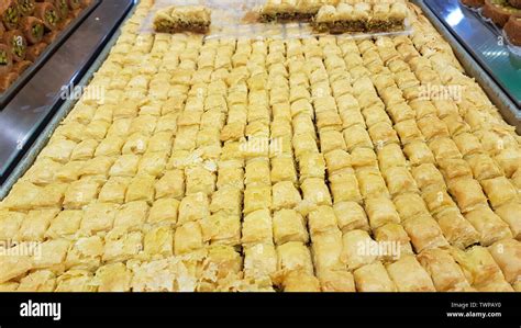 Baklava. Lebanese sweets. Lebanese cuisine. Sidon, Lebanon - June, 2019 ...