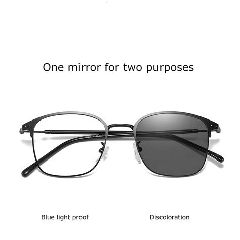 Anti Blue Light Glasses With Discoloration Flat Lens Square Metal Frame Classic Photochromic