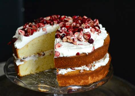 Fluffy White Cake Recipe with Whipped Cream & Cranberries | The