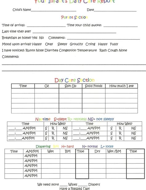 Free Printable Infant Daily Report