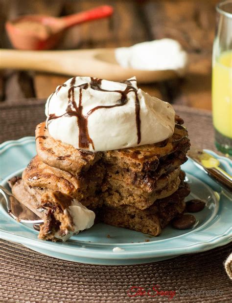 Double Chocolate Chip Pancakes With Maple Whip Cream Chocolate Chip