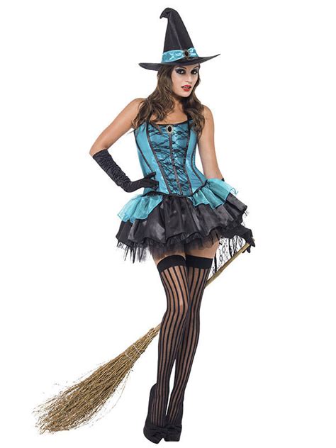 Sexy Hexe Halloween Damenkostüm türkis schwarz günstige Faschings