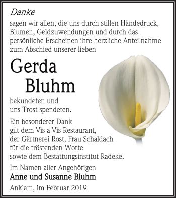 Traueranzeigen Von Gerda Bluhm Trauer Nordkurier