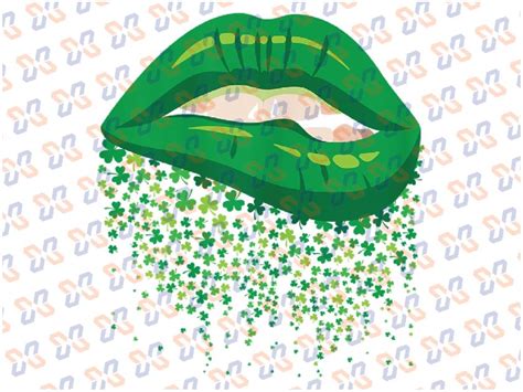 St Patricks Day Cute Lips With Funny Clovers Png Green Lips Png St