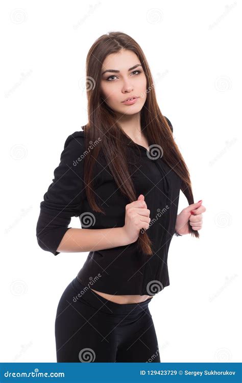 Portrait Of Playful Brunette Stock Image Image Of Casual Isolated