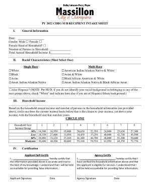 Fillable Online Py Cdbg Sub Recipient Intake Sheet I General