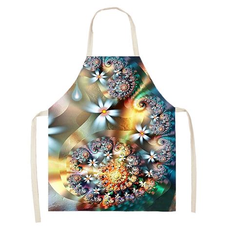 Flower Printed Linen Apron Waterproof Kitchen Cooking Bibs Pinafore