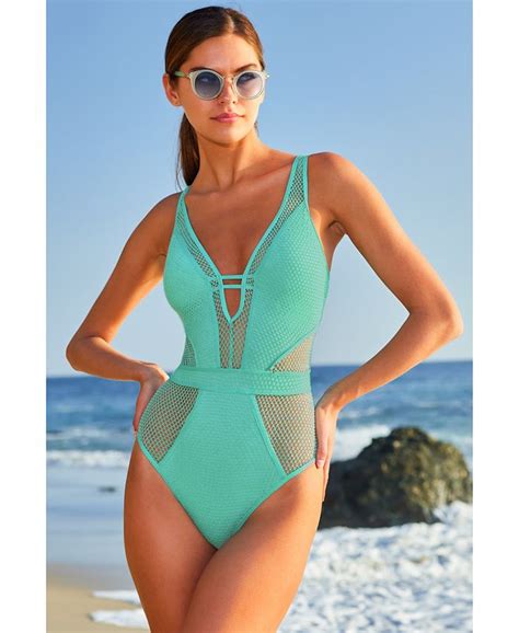 Becca Womens Network Plunge Neck One Piece Swimsuit Macys