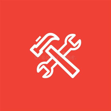 Hammer And Wrench Red Icon On White Background Red Flat Style Vector