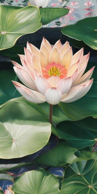 Premium Photo A Painting Of Lotus Flowers In A Pond