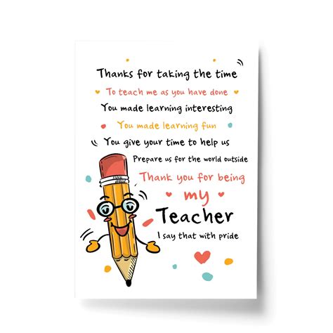 Teacher Teaching Assistant Thank You Gifts Teacher Poem Gifts