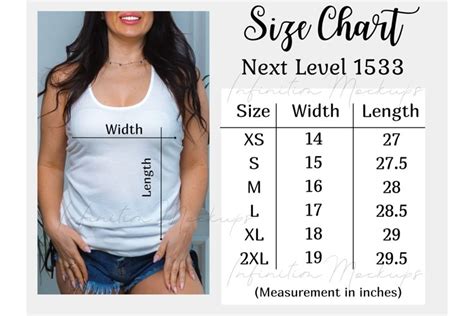 Size Chart Next Level 1533 Tank Top Size Guide