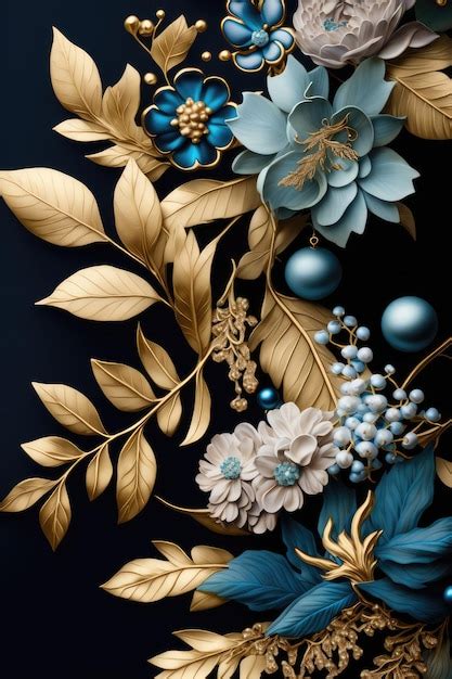 Premium Photo A Black And Gold Floral Background With Gold Flowers