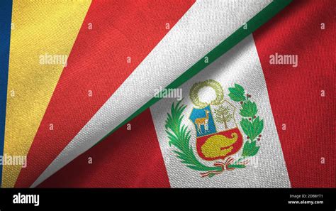 Seychelles And Peru Two Flags Textile Cloth Fabric Texture Stock Photo