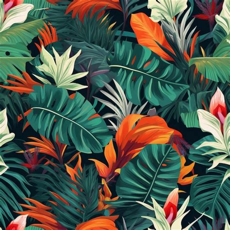 Un Fondo Colorido Con Plantas Y Flores Tropicales Foto Premium