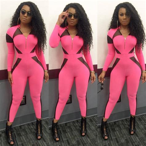 Sexy V Neck Long Sleeves Mesh Patchwork Rose Polyester One Piece Skinny Jumpsuitjumpsuits