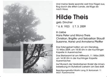 Traueranzeigen Von Hilde Theis Saarbruecker Zeitung Trauer De