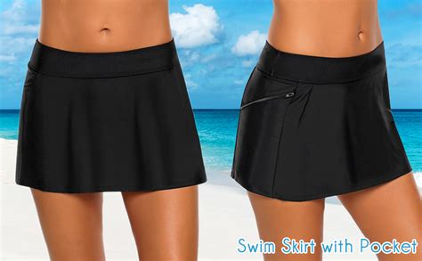 Amazon Luyeess Women S Mid Rise Zip Swim Skirt Solid Skirted Bikini Tankini Swimsuit