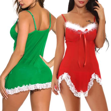 Women Christmas Costume Sexy Lingerie Red Santa Dress Babydoll Chemise