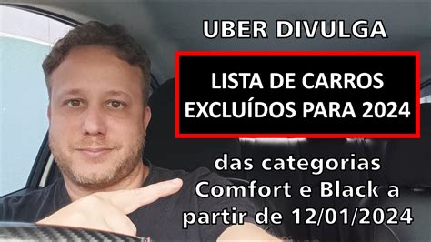 Uber Lista dos carros que serão EXCLUÍDOS das categorias Comfort e