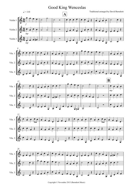 Good King Wenceslas For Violin Trio Arr David Burndrett Sheet Music