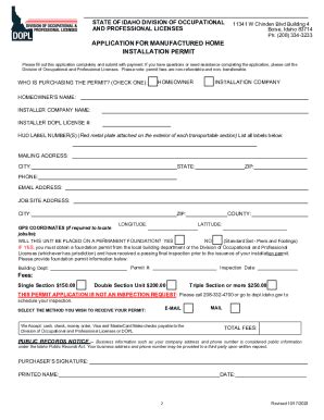 Fillable Online APPLICATION FOR MANUFACTURED HOME PERMANENT Fax