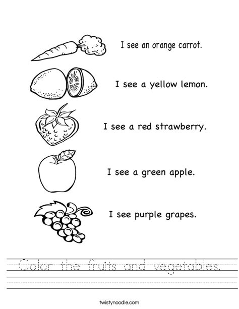 Color The Fruits And Vegetables Worksheet Twisty Noodle