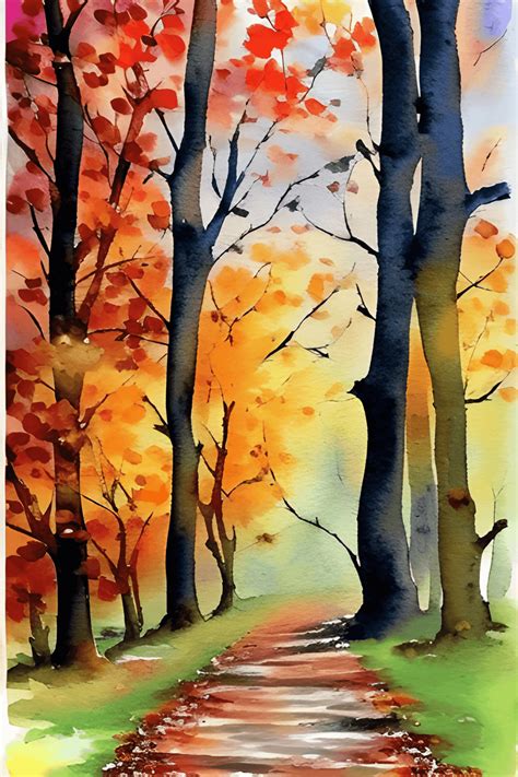 Artistically Autumn Painting Watercolor · Creative Fabrica